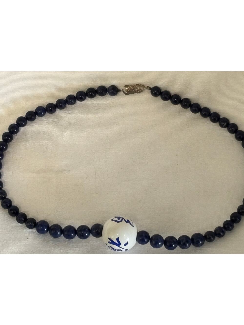Vintage Lapis Lazuli Beaded Necklace China Export Oriental